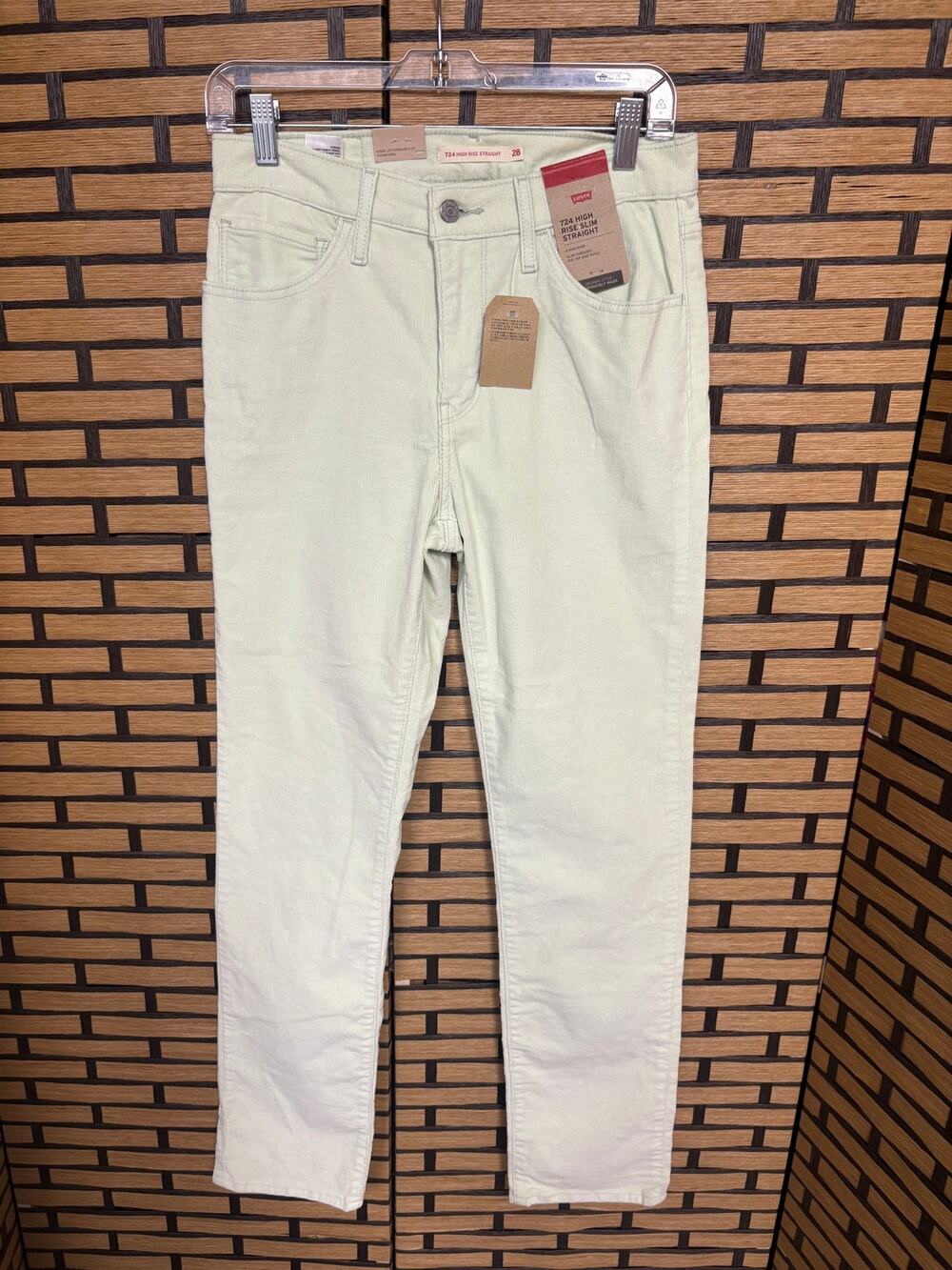Levi's 724 High Rise Slim Straight Light Green Corded Pants Size 6 /28 Long